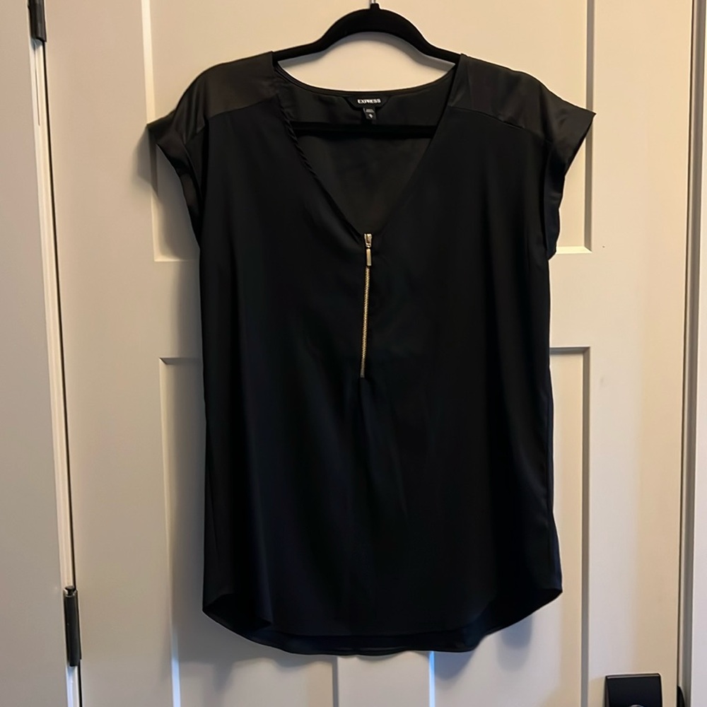 Express Zip-Front Satin Blouse - Picture 5 of 9